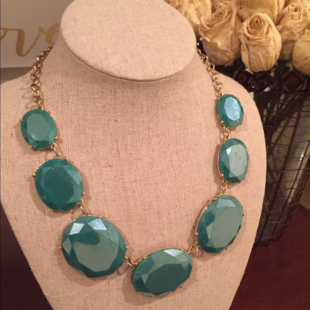 Fashion Teal Gold Statement Necklace - Women Jewelry